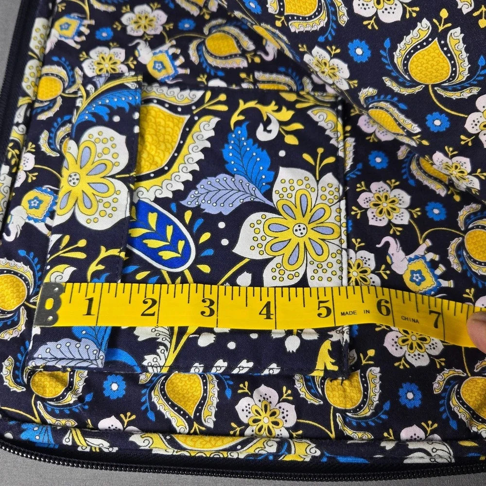 Vera Bradley Laptop Sleeve Elephant Parade Navy Yellow Quilted Zip Padded Case